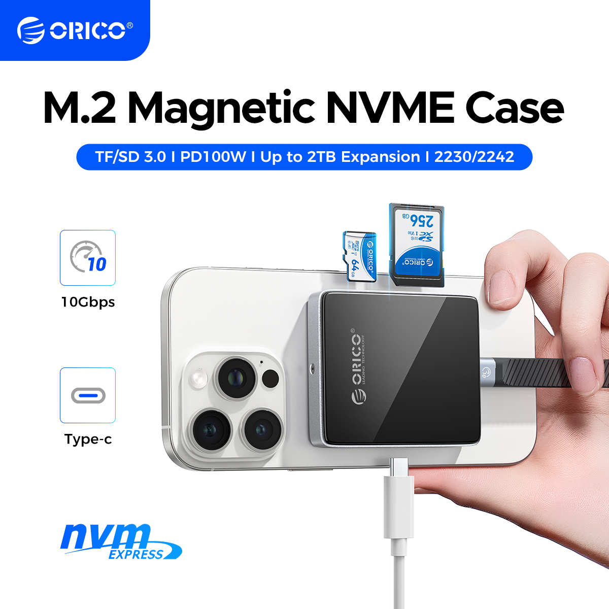 علبة أقراص SSD خارجية من نوع NVMe من ORICO طراز 2230