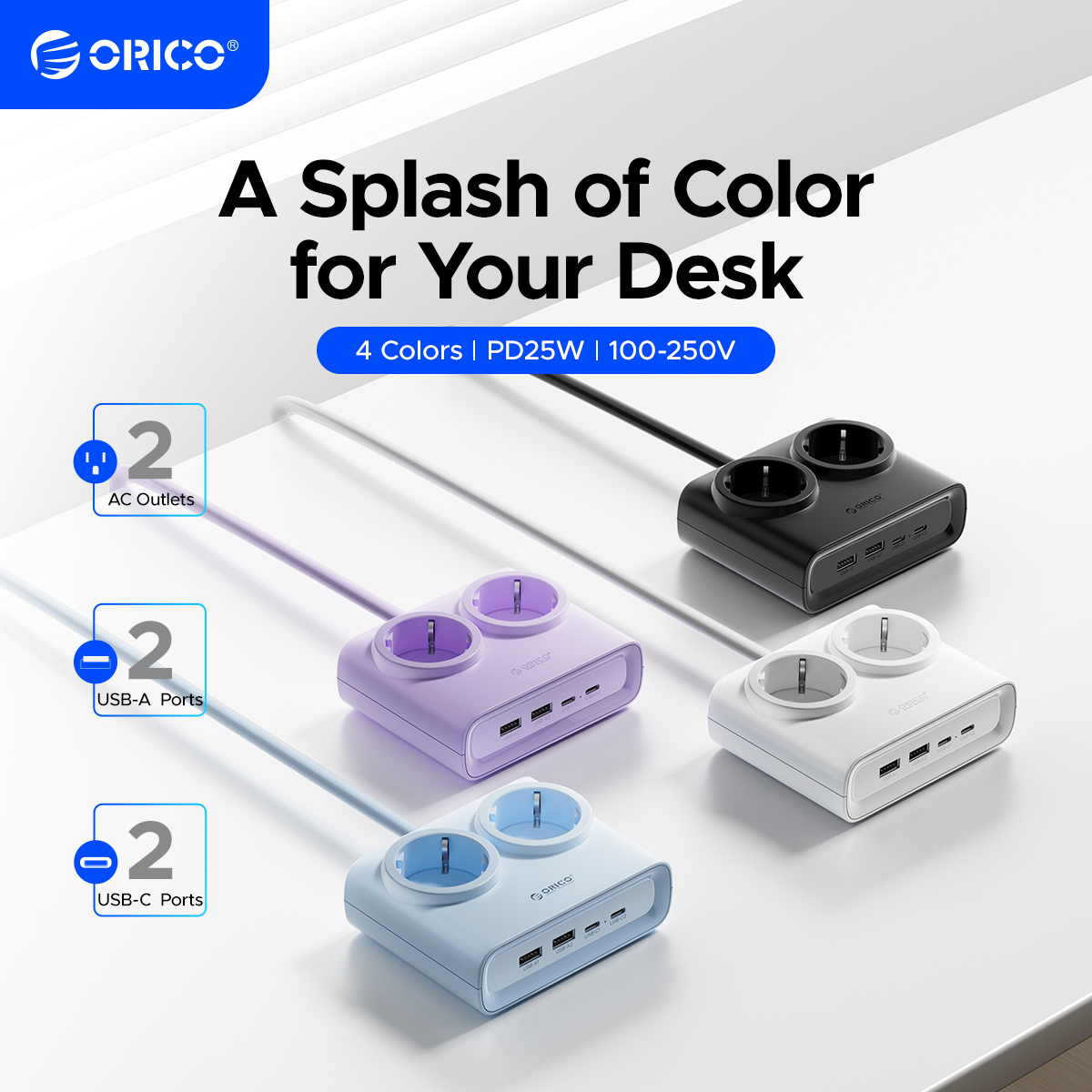 ORICO PD25W Desktop Power Strip with 2 Type-C Port 2