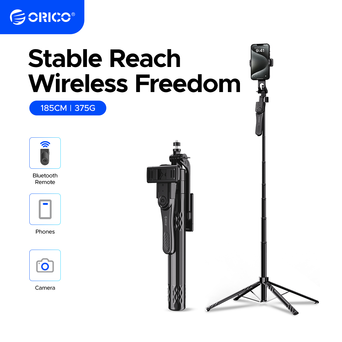 ORICO 73" Aluminum Portable Tripod Selfie Stick 4-Leg