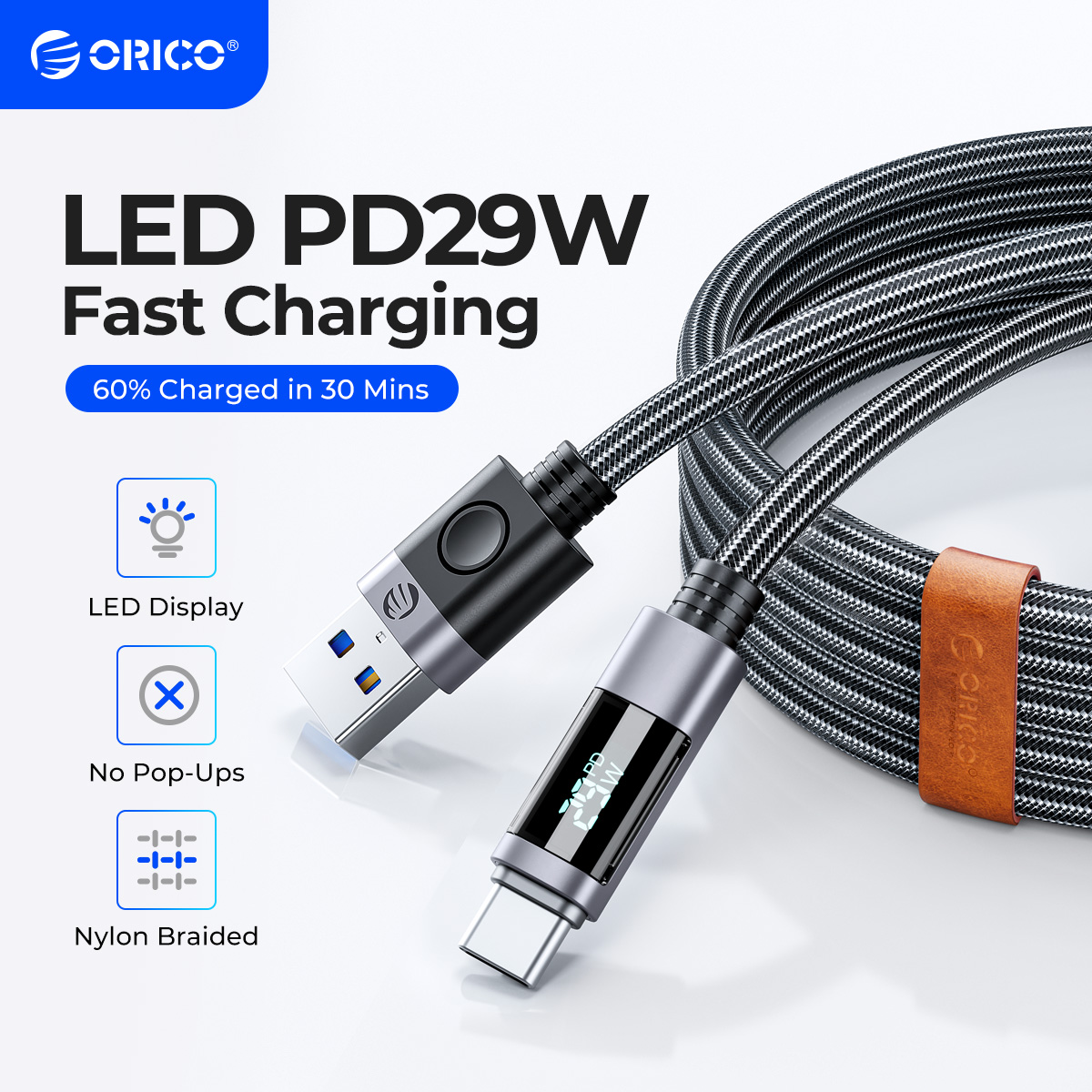 ORICO 66W USB Cable 6A Fast Charging Charger Wire Cord