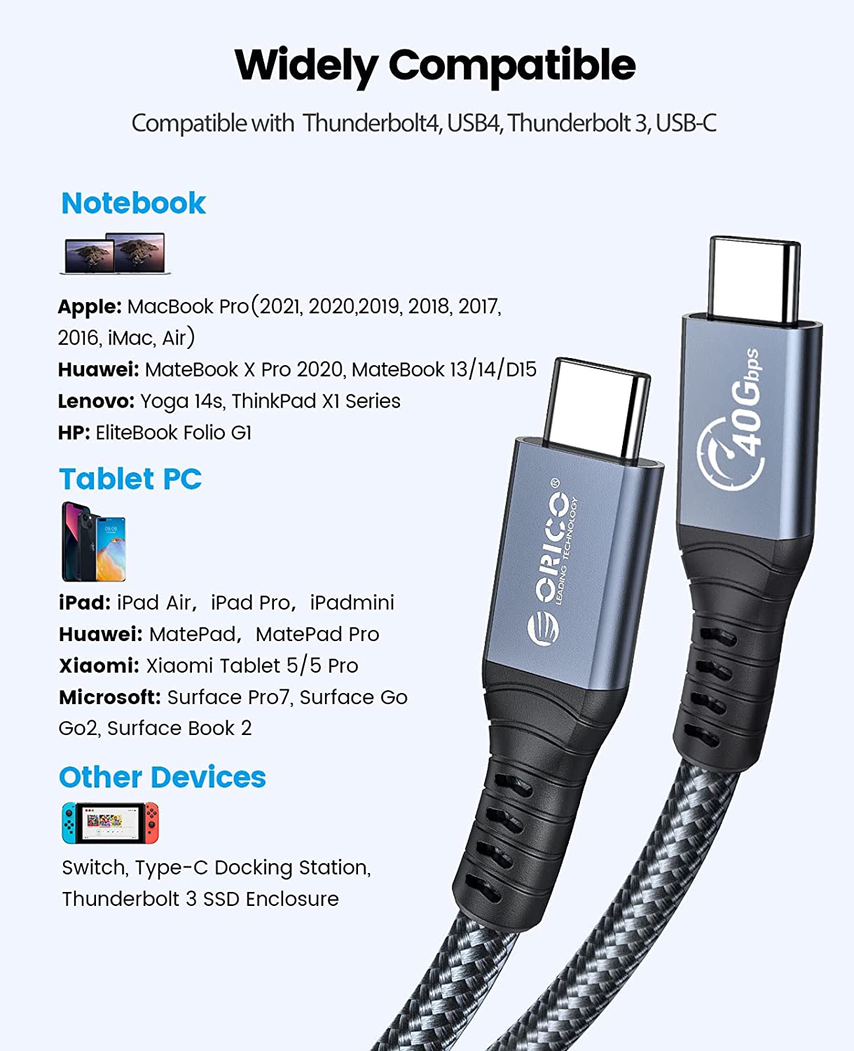 ORICO Thunderbolt 4 Compatible Cable 2M HD Video