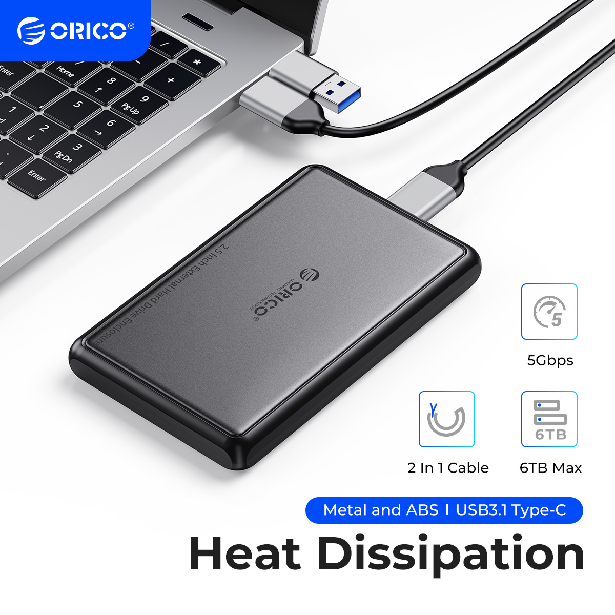 ORICO 2,5 inch externe HDD-behuizing 5 Gbps SATA naar