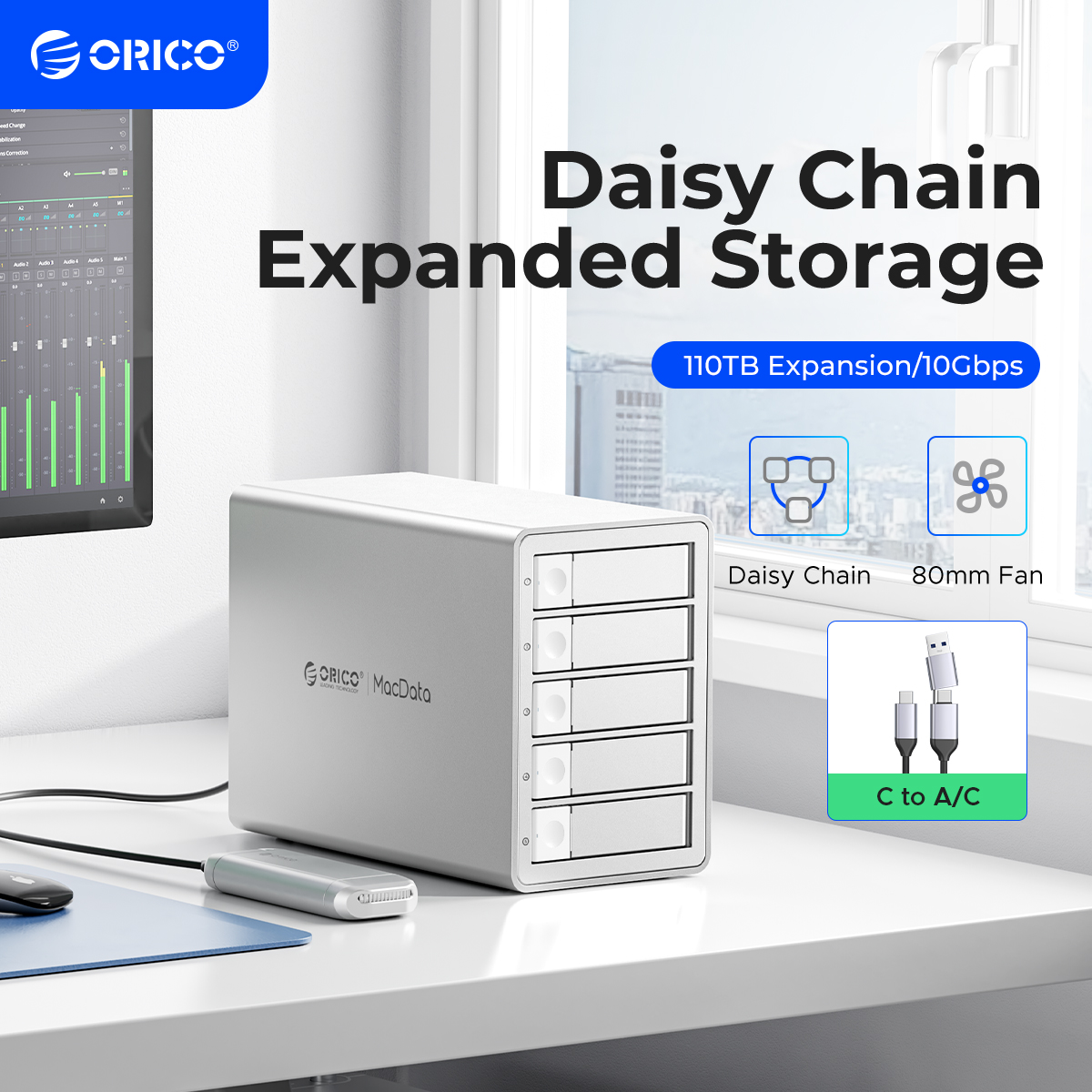 ORICO 3.5" Daisy Chain Type-C 10Gbps HDD ڈاکنگ