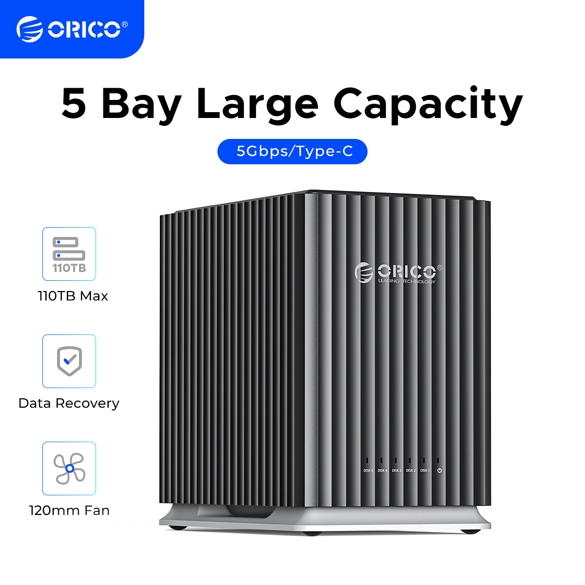 Докинг станция ORICO 5Bay Type-C HDD, захранвана 12V4A