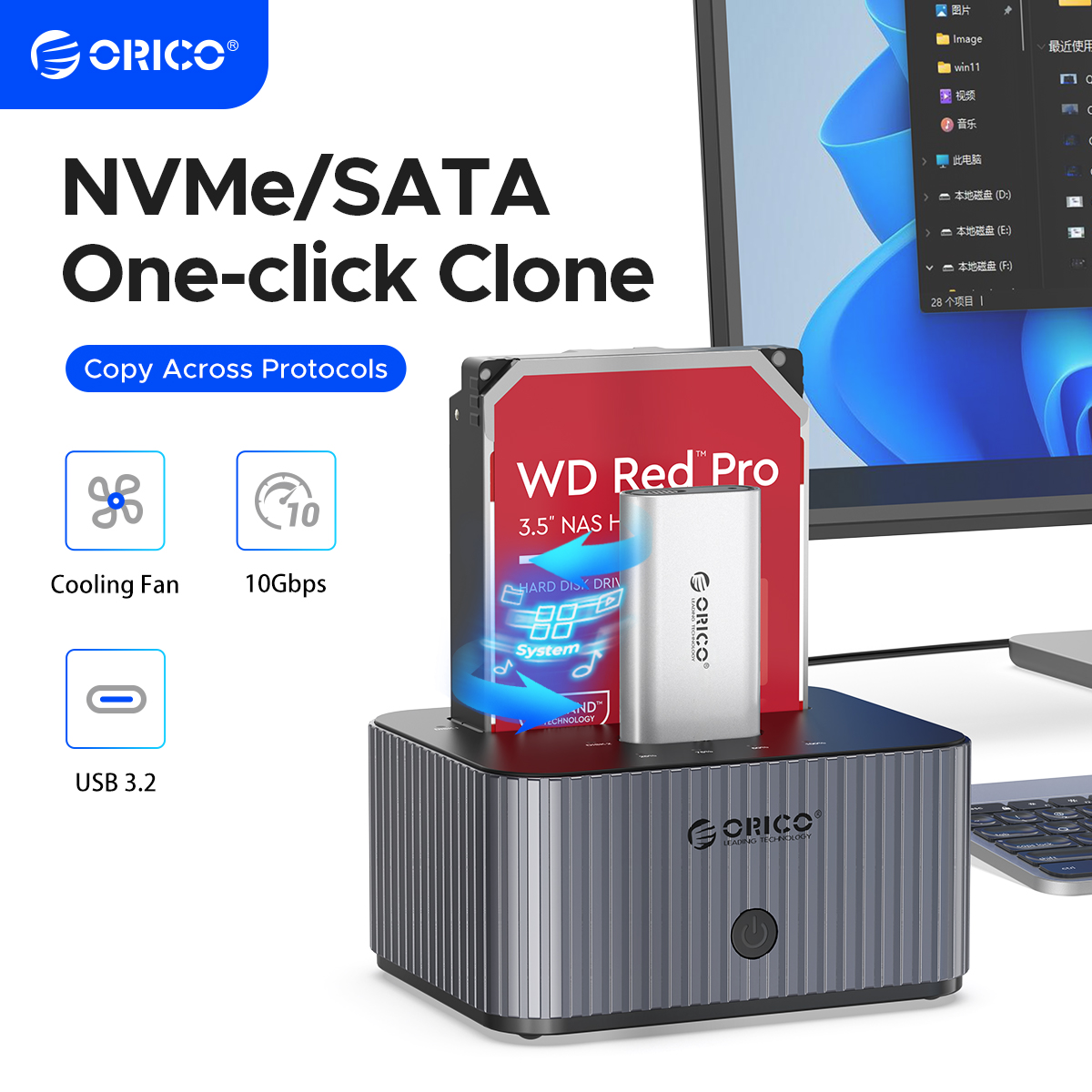 ORICO 2 rekeszes NVME és SATA keresztprotokollos