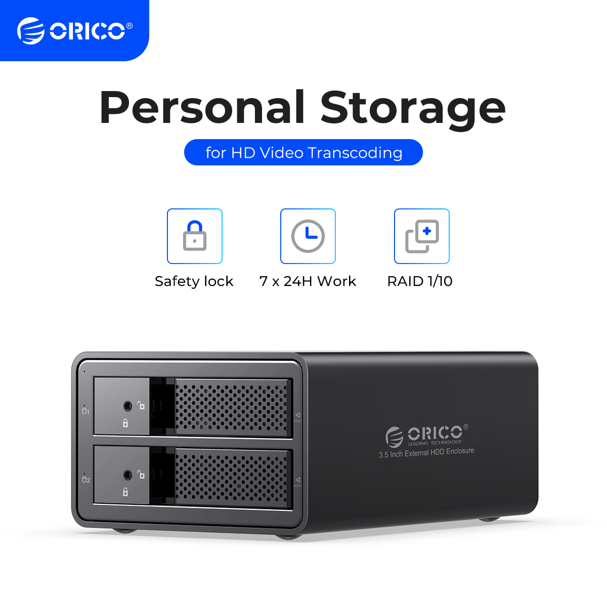 ORICO Seria 95 cu 2 bay-uri, 3.5'', USB 3.0 la SATA cu