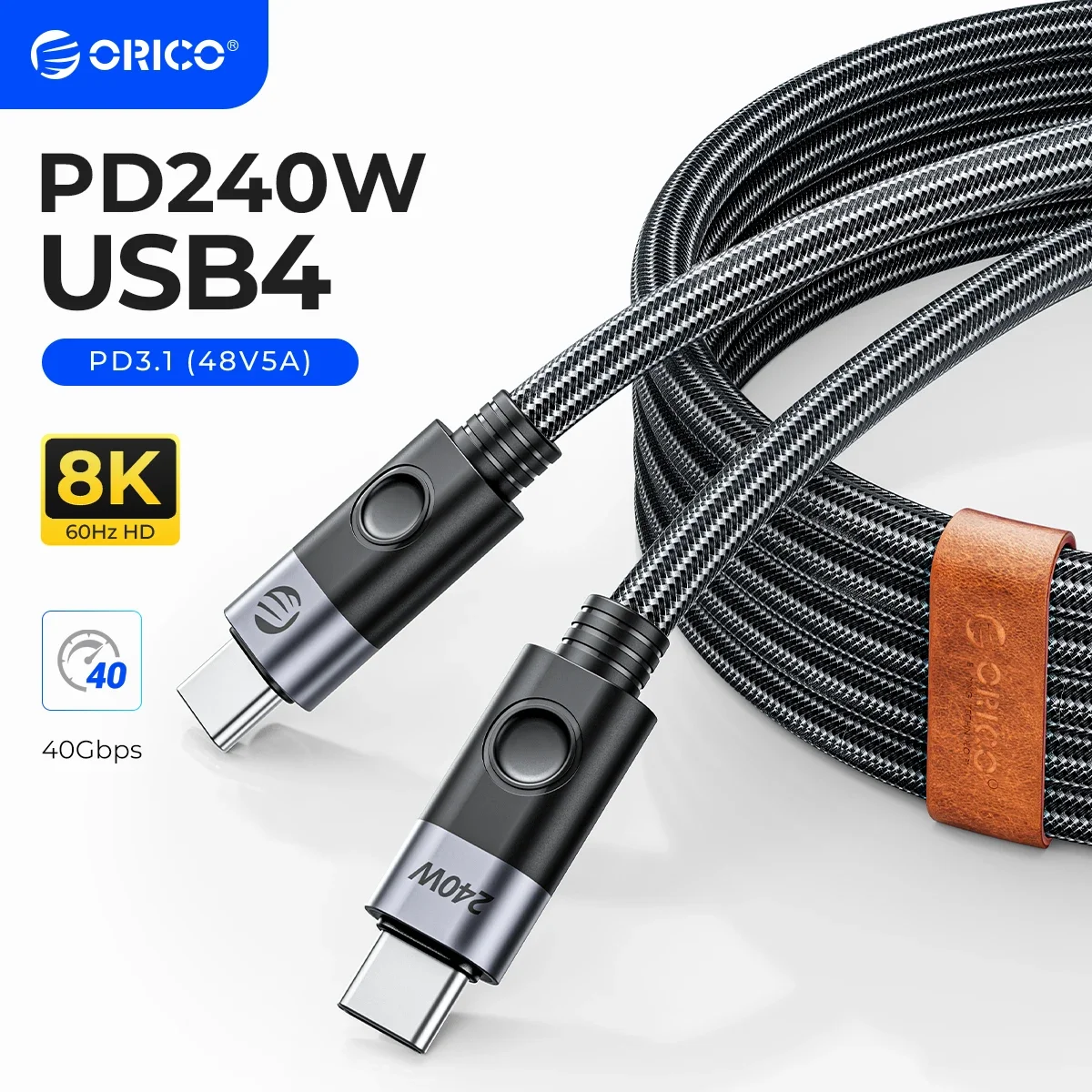 ORICO 240W Cable USB4 Type C Fast Charging Cord 40Gbps