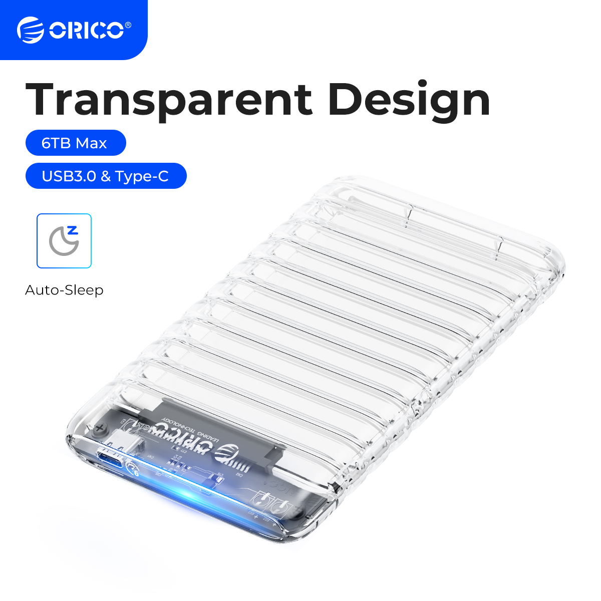 ORICO 2,5 tuuman läpinäkyvä SATA - USB 3.0 / Type-C