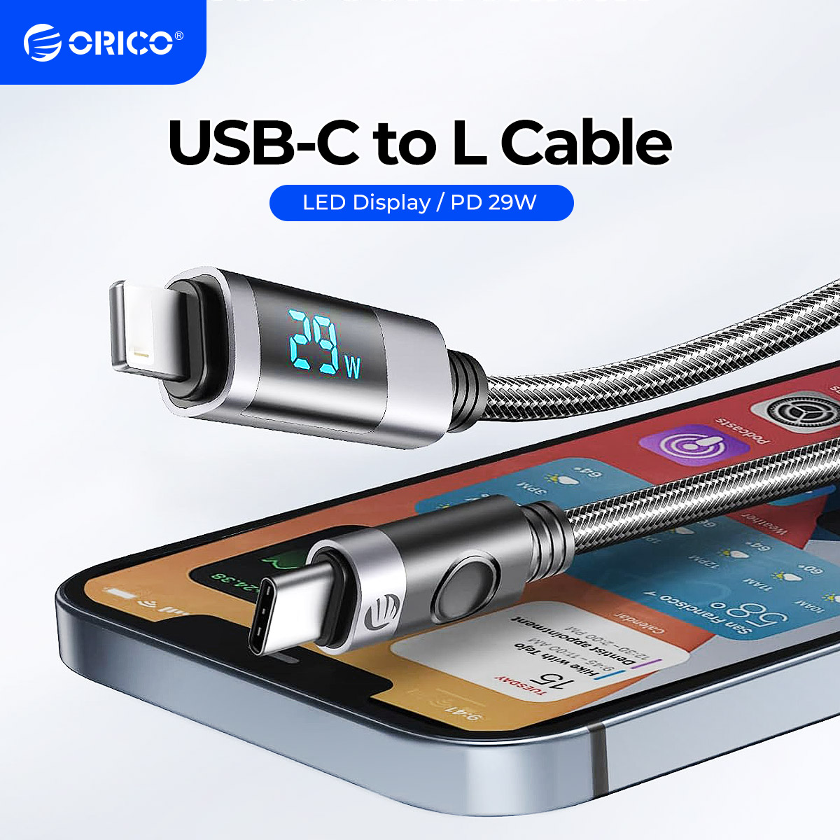ORICO USB C Cable for MacBook LED Display USB C Fast