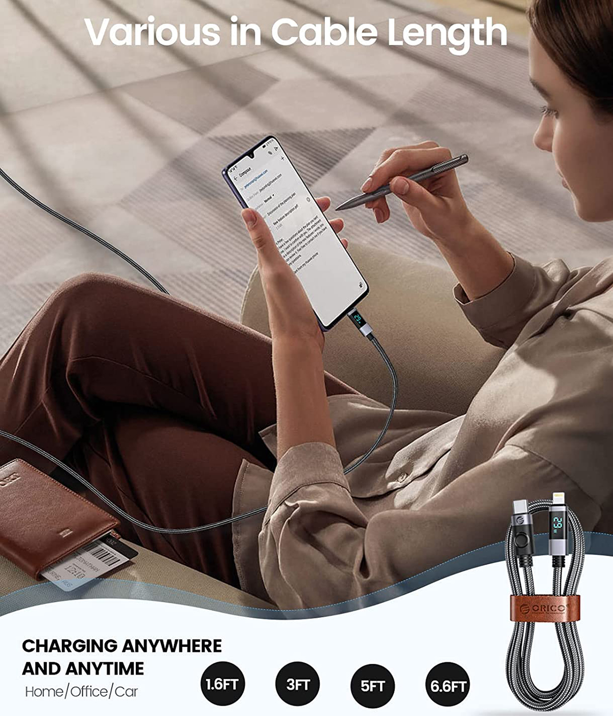 ORICO USB C Cable for MacBook LED Display USB C Fast