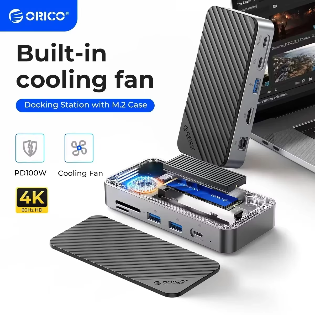 ORICO Type C HUB with Cooling Fan M.2 NVMe SATA SSD