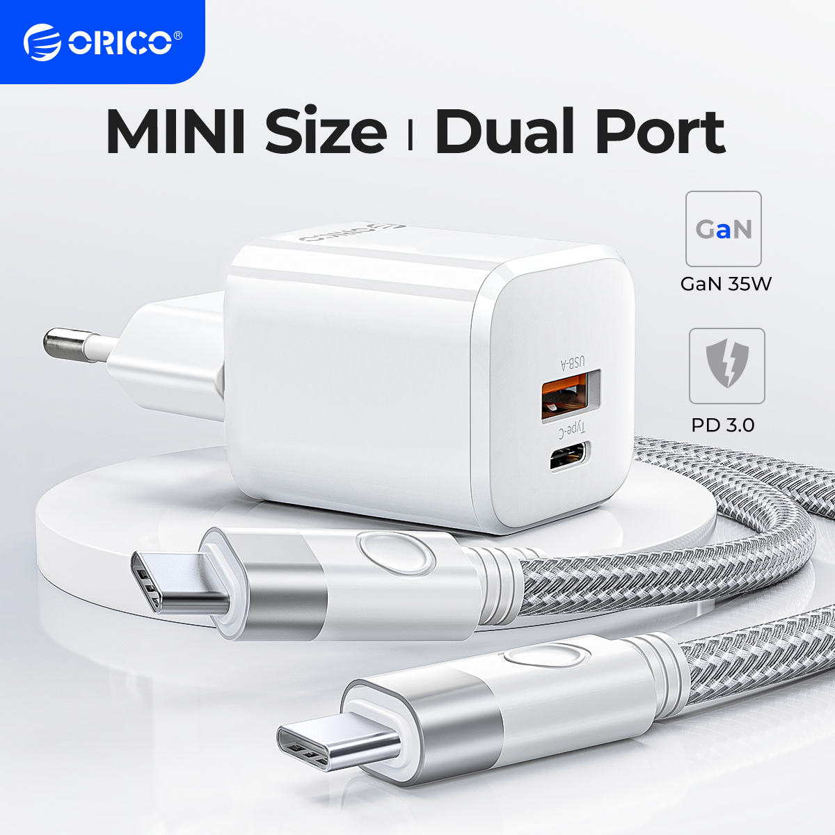 ORICO-GaN USB C Charger, EU Plug, PD Fast Charging