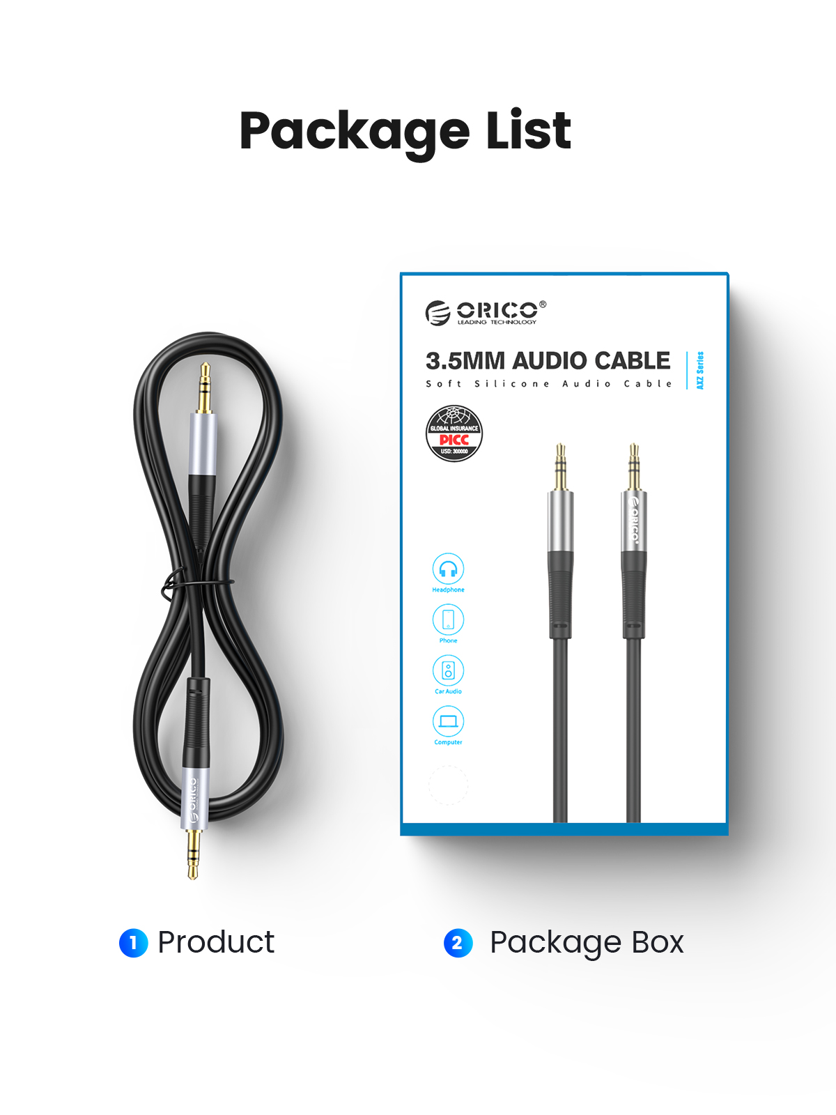ORICO 3.5mm Aux Cable Jack Audio Cord Male to Male