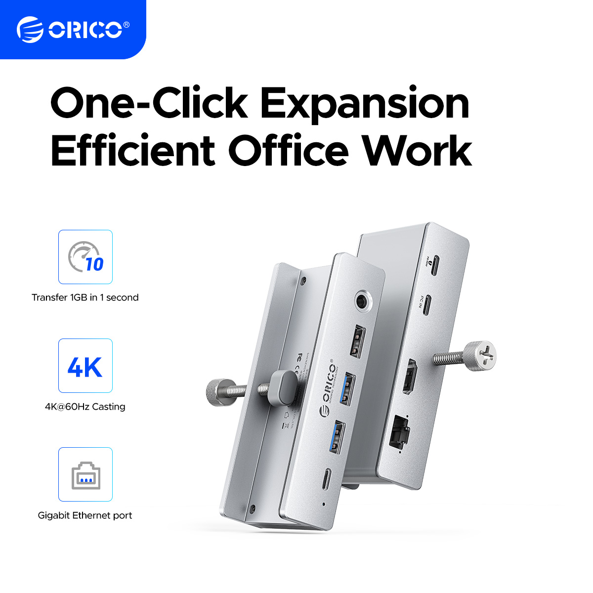 ORICO Aluminum 8 in 1 USB Clip Hub Support External