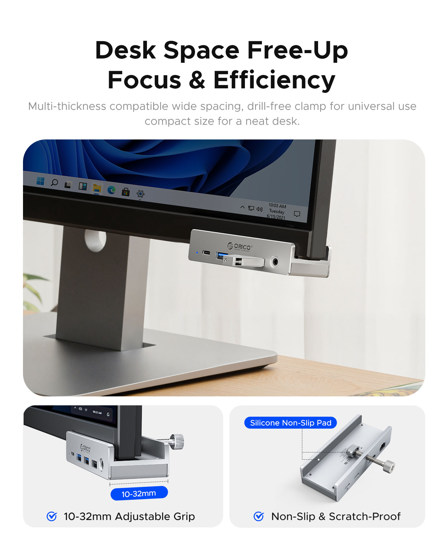 ORICO Aluminum 8 in 1 USB Clip Hub Support External