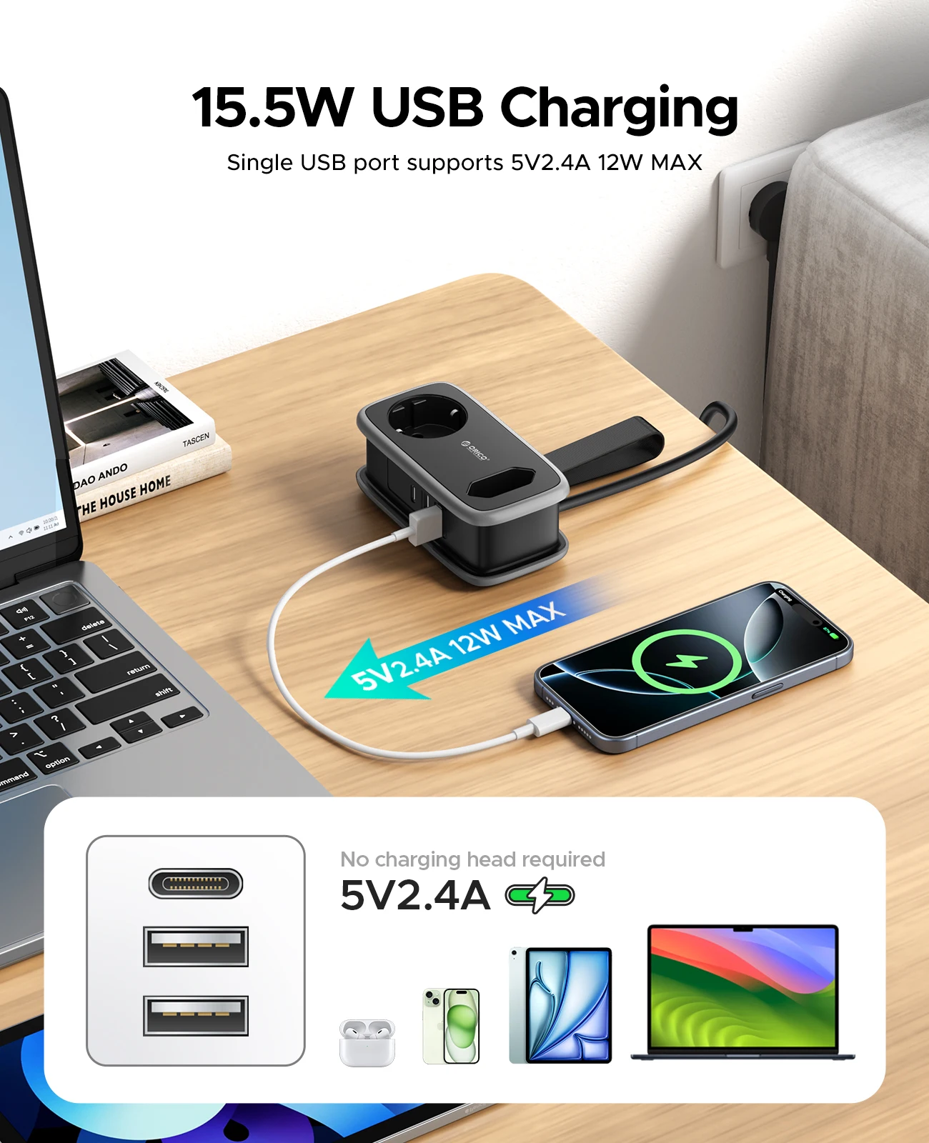 ORICO EU Plug Travel Power Strip with 2AC 3USB Port