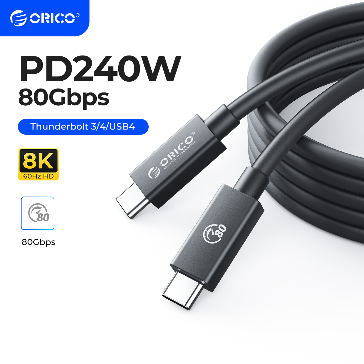 ORICO 80Gbps Thunderbolt 5 Compatible Cable USB-C 2m