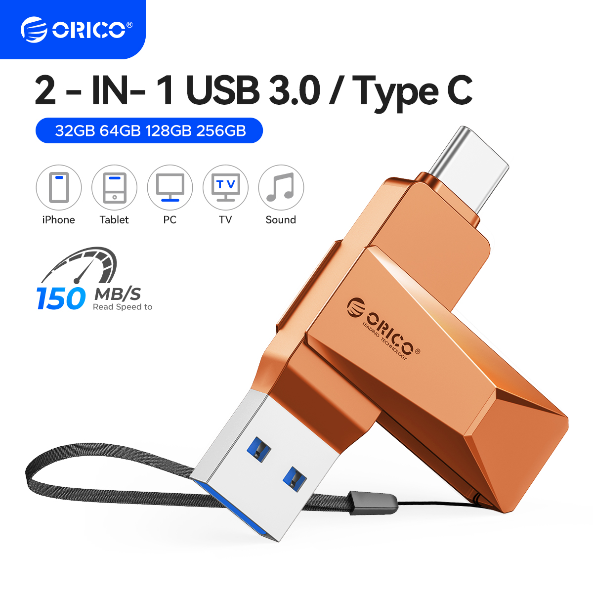 ORICO 2 in 1 デュアルフラッシュドライブ 高速ペンドライブ OTG