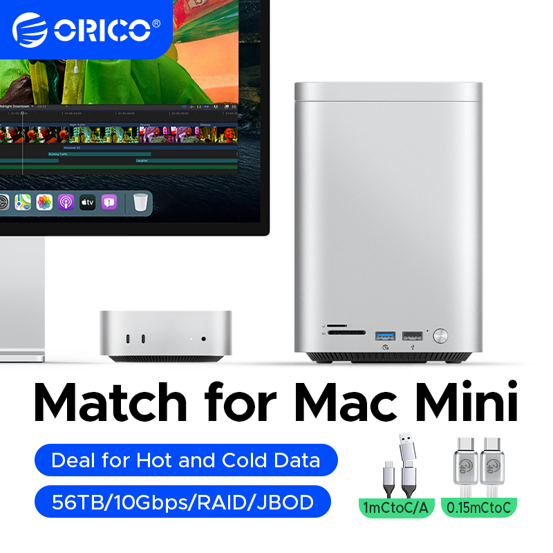 ORICO MiniTower Mac Mini M4 Dock M.2 SSD 3,5 tommer