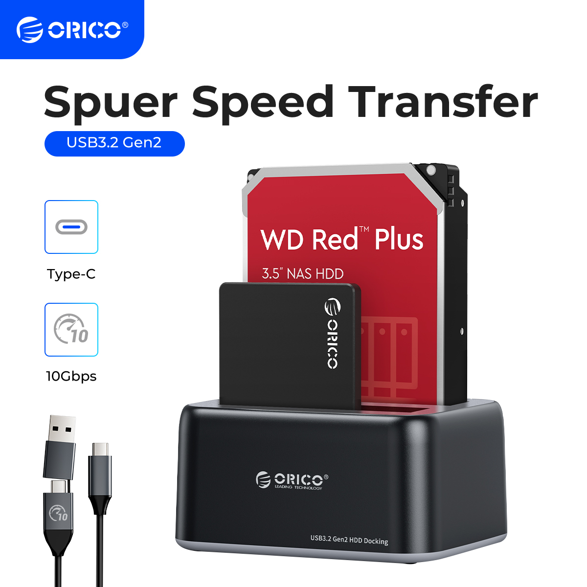 علبة أقراص صلبة ORICO مقاس 3.5 بوصة SATA إلى Type-C