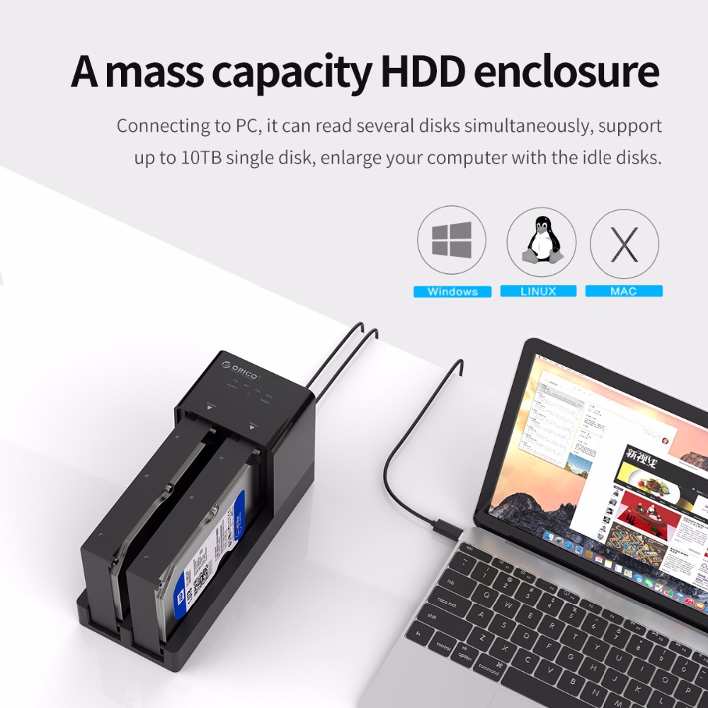 ORICO 2-bay HDD-dockingstation met offline kloonfunctie