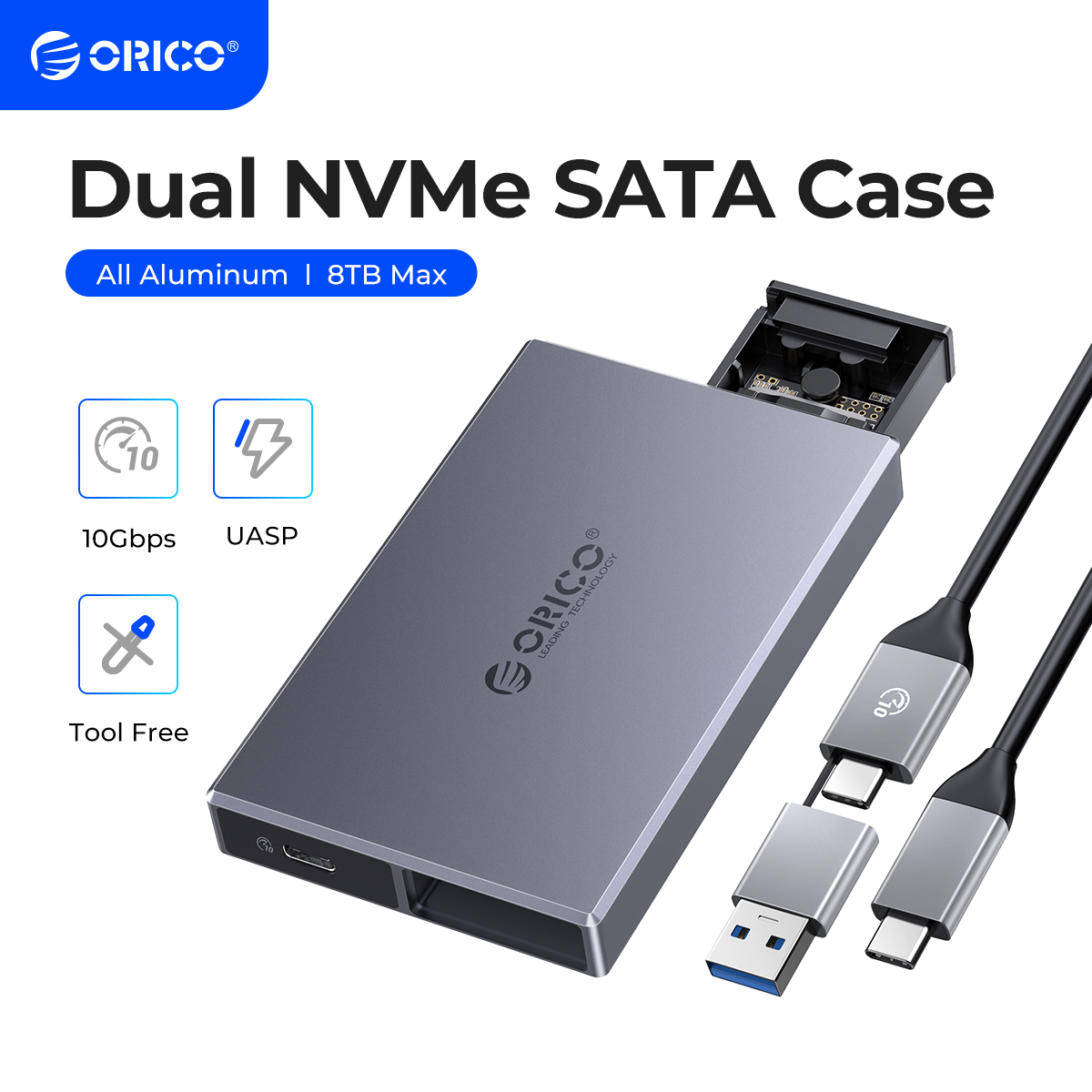 ORICO Aluminiumlegering Dual Bay Dual NVMe M2 SSD