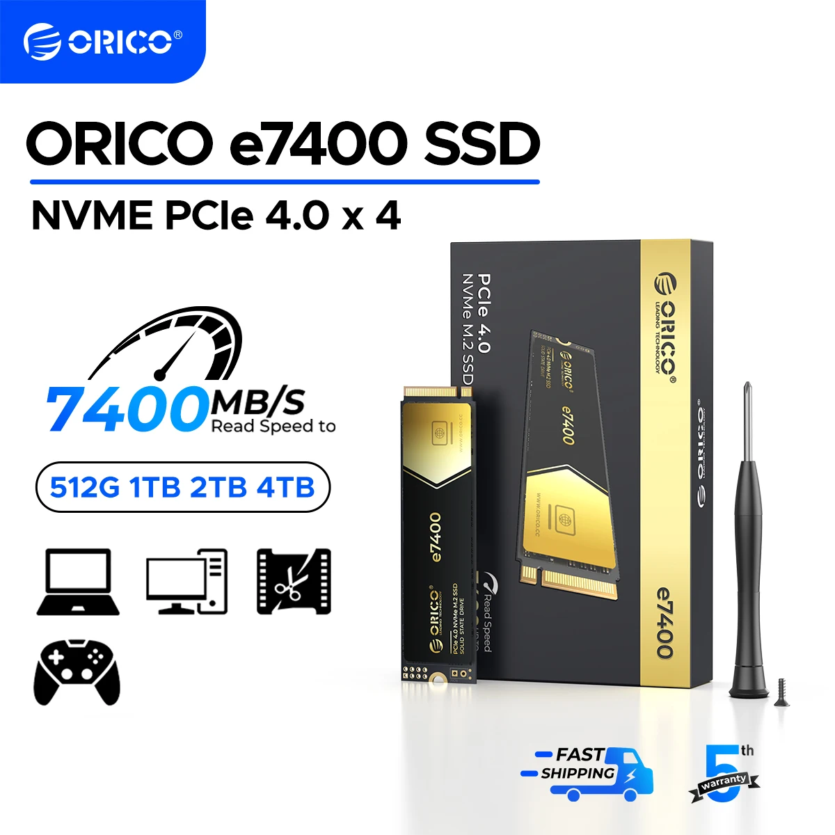 Dysk SSD ORICO Gaming PCIe4.0 M.2 NVMe PS5 7400 MB/s