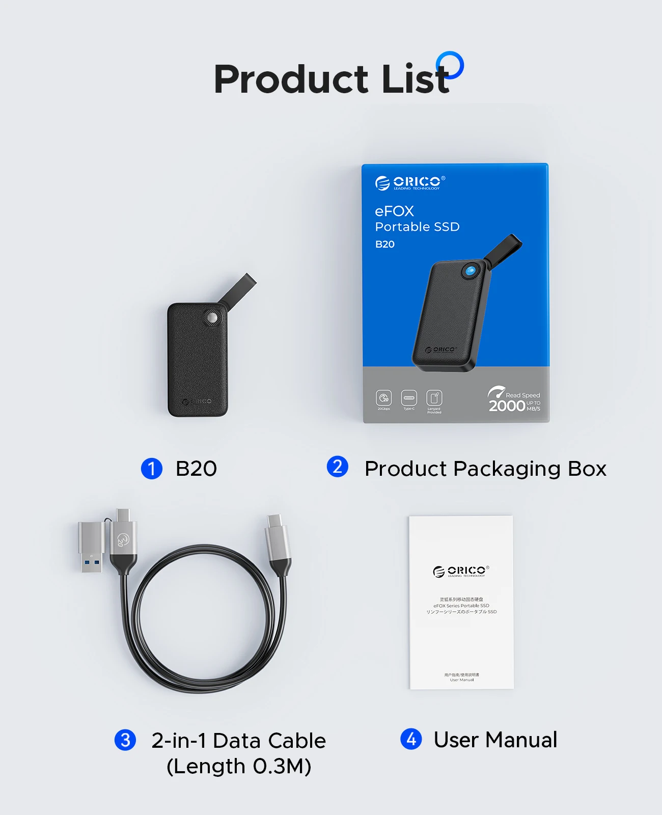ORICO 2TB Portable SSD Up to 2000MB/s USB 3.2 Gen 2x2