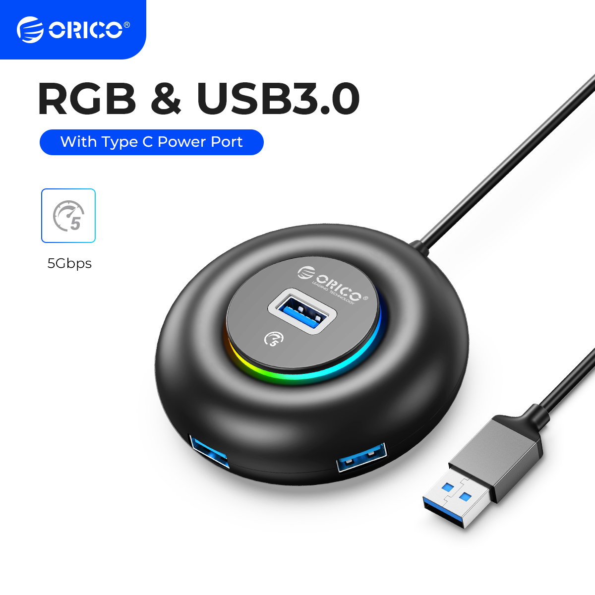 ORICO RGB USB3.0/Type-C HUB With Type C Power Port