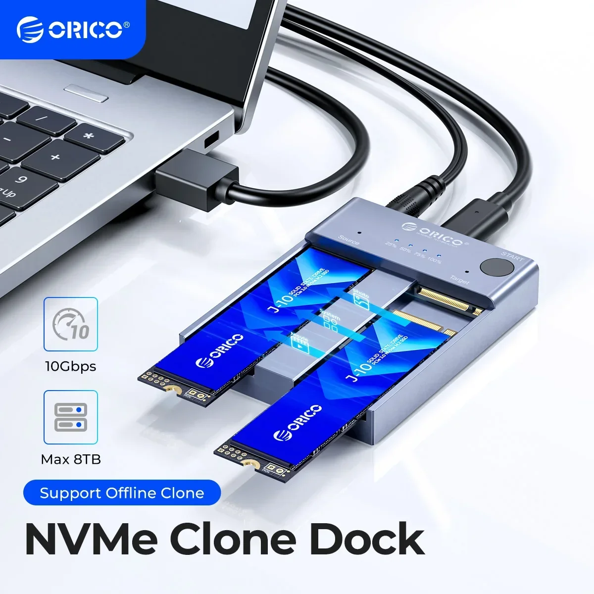 ORICO M.2 NVMe Cloner Dual Bay NVMe USB C para SSD NVMe