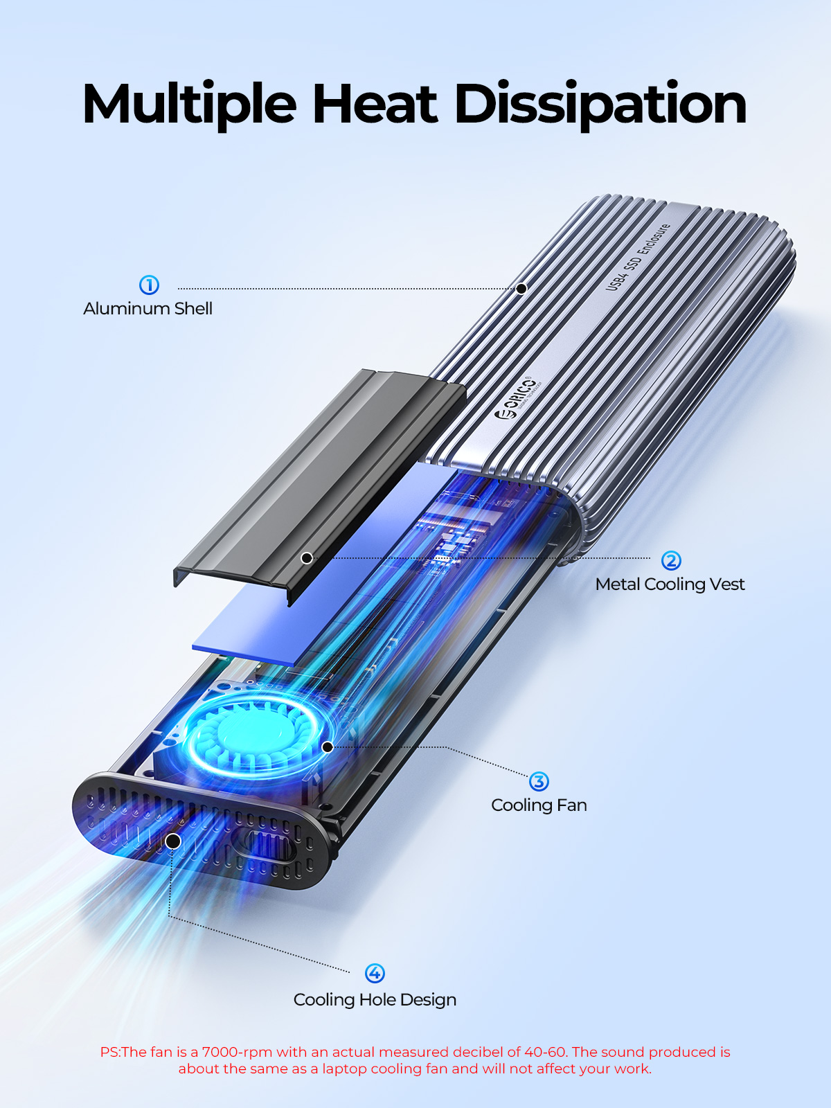 Ohišje za SSD disk ORICO 40 Gbps M.2 NVMe s hladilnim